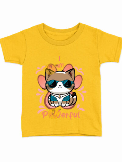 Pawerful Yellow Kids Round Neck Printed T-Shirts