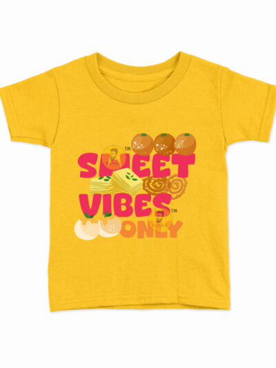 Sweet Vibes Yellow Kids Round Neck Printed T-Shirts