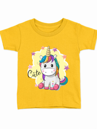 Cute Yellow Kids Round Neck Printed T-Shirts