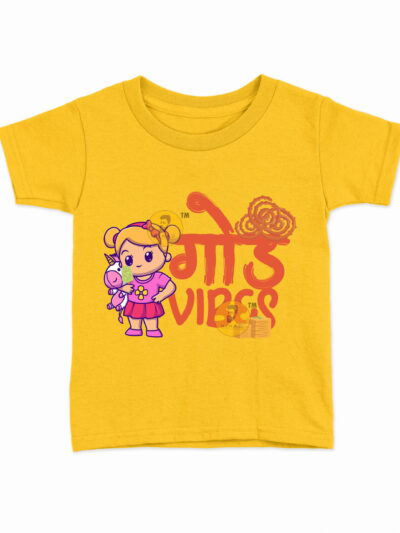 Goad Vibes Yellow Kids Round Neck Printed T-Shirts