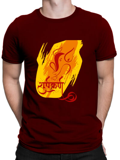 Shoorpakarna Ganesha Maroon Men Round Neck Printed T-Shirts