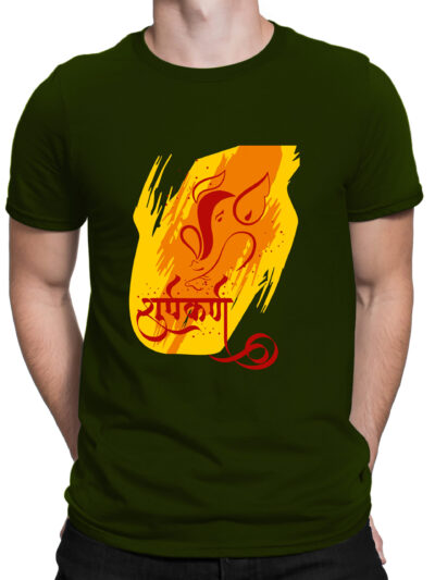 Shoorpakarna Ganesha Olive Green Men Round Neck Printed T-Shirts