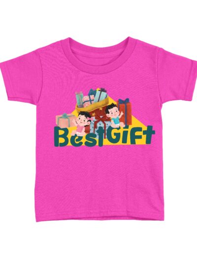 Best Gift Pink Kids Round Neck Printed T-Shirts