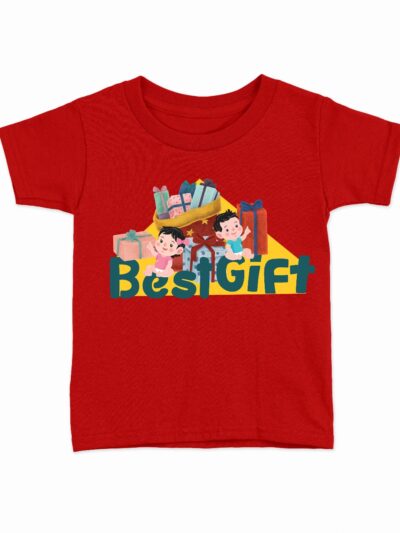 Best Gift Red Kids Round Neck Printed T-Shirts