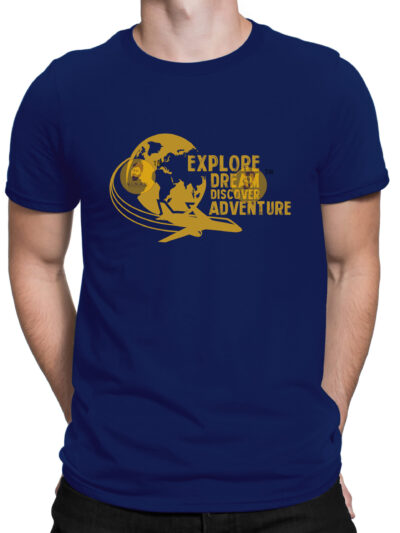 Explore Navy Blue Men Round Neck Printed T-Shirts