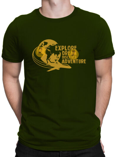 Explore Olive Green Men Round Neck Printed T-Shirts