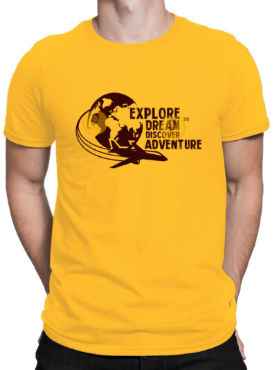 Explore Yellow Men Round Neck Printed T-Shirts
