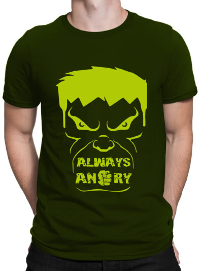 Always Angry Olive Green Men's Round Neck Printed T-Shirts