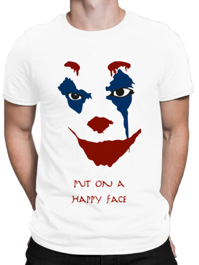 Happy Smile White Men Round Neck Printed T-Shirts