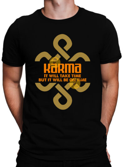 Karma Black Men Round Neck Printed T-Shirts