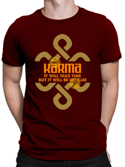 Karma Maroon Men Round Neck Printed T-Shirts