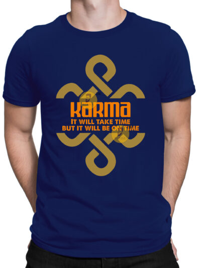 Karma Navy Blue Men Round Neck Printed T-Shirts
