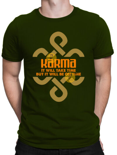 Karma Olive Green Men Round Neck Printed T-Shirts