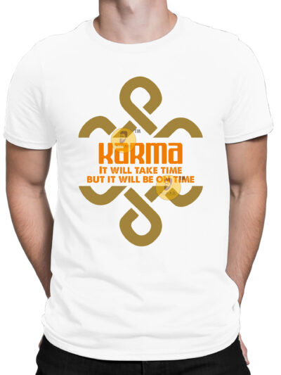 Karma White Men Round Neck Printed T-Shirts