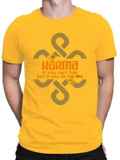 Karma Yellow Men Round Neck Printed T-Shirts