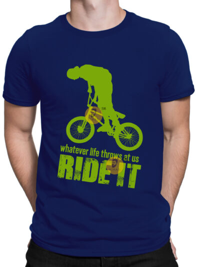 Ride It Navy Blue Men Round Neck Printed T-Shirts