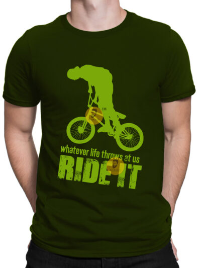 Ride It Olive Green Men Round Neck Printed T-Shirts