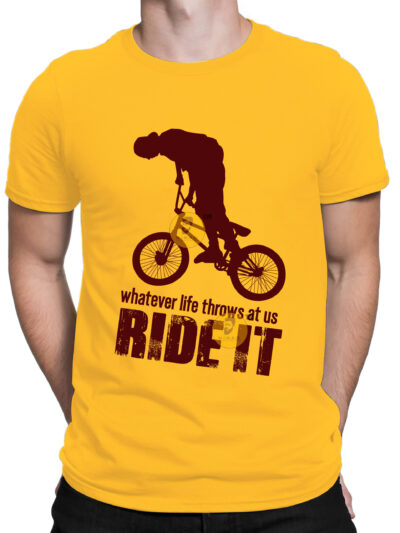 Ride It Yellow Men Round Neck Printed T-Shirts