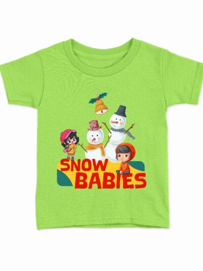 Snow Babies Parrot Green Kids Round Neck Printed T-Shirts