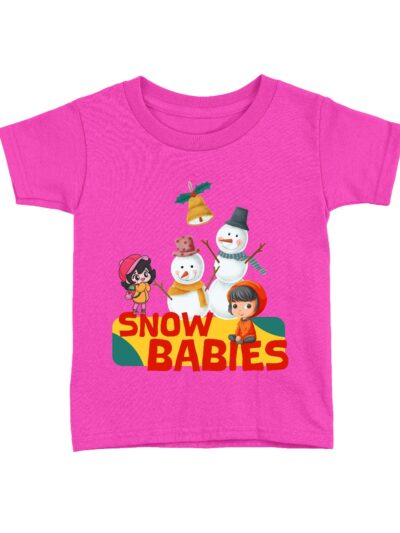 Snow Babies Pink Kids Round Neck Printed T-Shirts