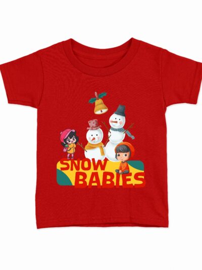 Snow Babies Red Kids Round Neck Printed T-Shirts