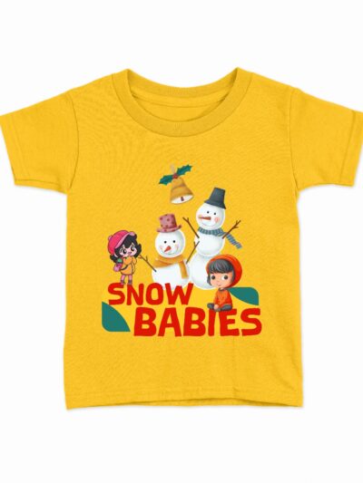 Snow Babies Yellow Kids Round Neck Printed T-Shirts