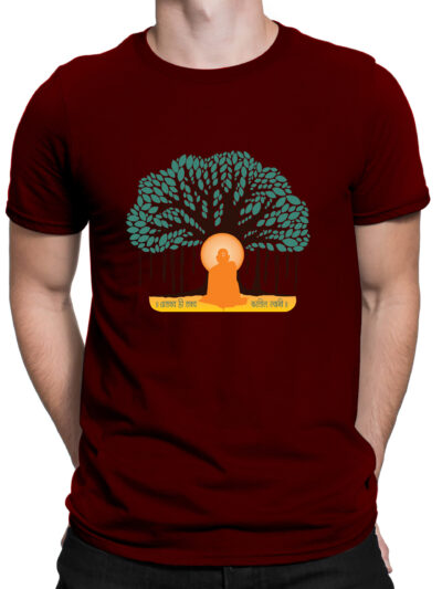 Swami Samarth Maroon Men Round Neck Printed T-Shirts