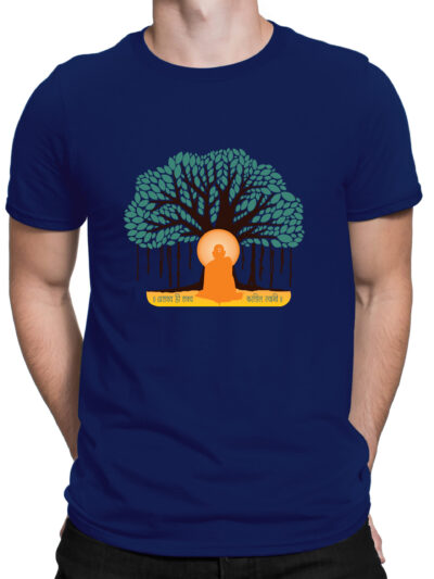 Swami Samarth Navy Blue Men Round Neck Printed T-Shirts