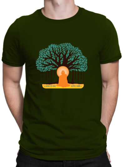 Swami Samarth Olive Green Men Round Neck Printed T-Shirts