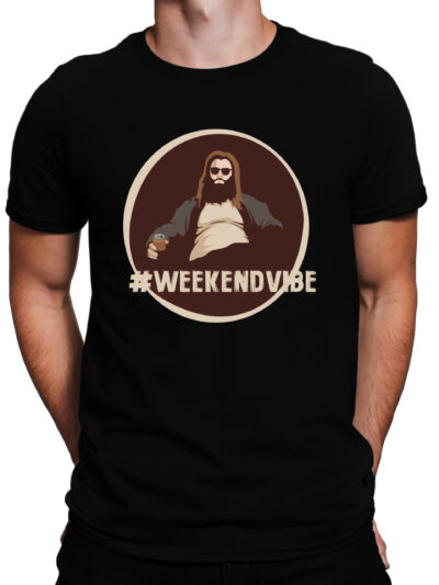 Weekend Vibe Black Men Round Neck Printed T-Shirts