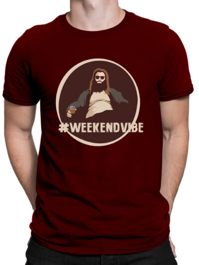 Weekend Vibe Maroon Men Round Neck Printed T-Shirts