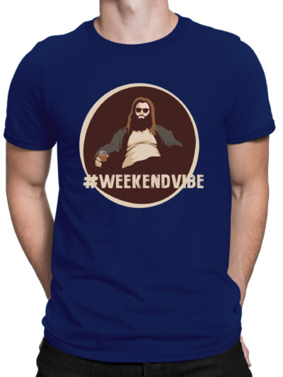 Weekend Vibe Navy Blue Men Round Neck Printed T-Shirts