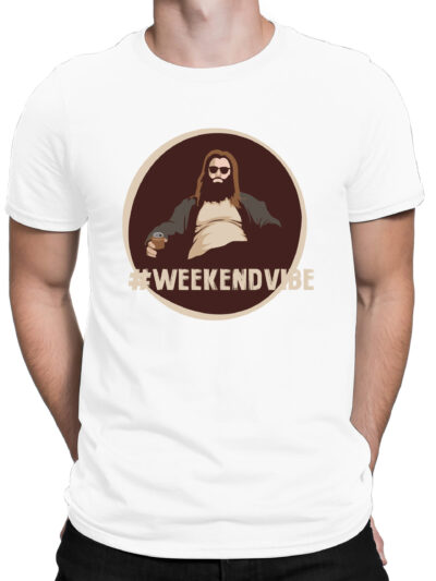 Weekend Vibe White Men Round Neck Printed T-Shirts
