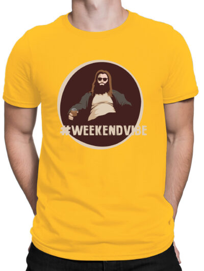 Weekend Vibe Yellow Men Round Neck Printed T-Shirts