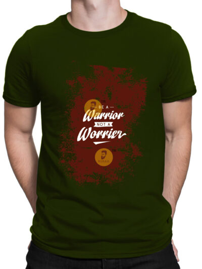Warrior Olive Green Men Round Neck Printed T-Shirts