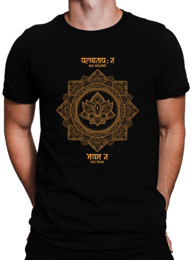 No Regret No Fear Black Men Round Neck Printed T-Shirts