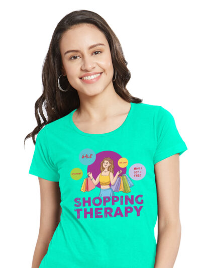 Shopping Therapy Mint Women Round Neck Printed Tshirt